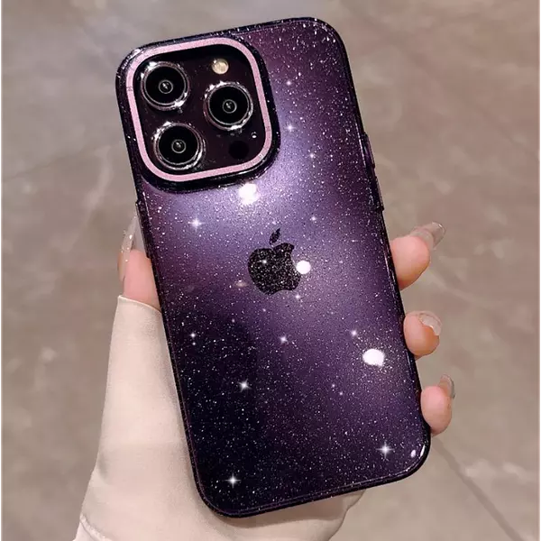 Case Escarcha Translucido Morado Iphone14pro+