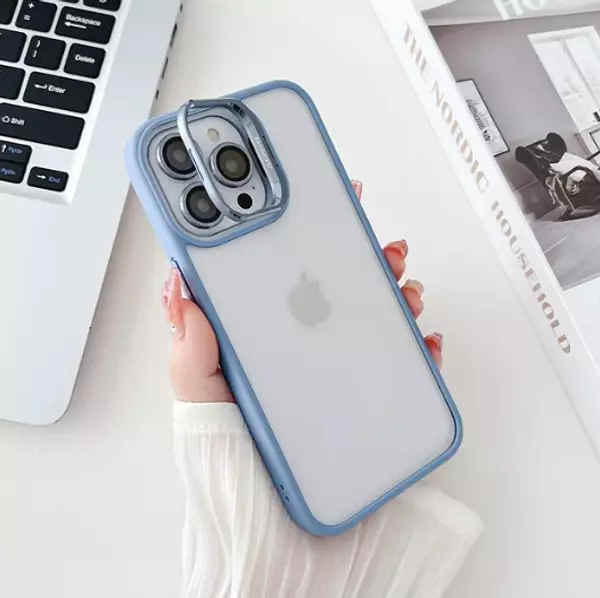 Case Borde Azul Soporte Cámaras Iphone15pro