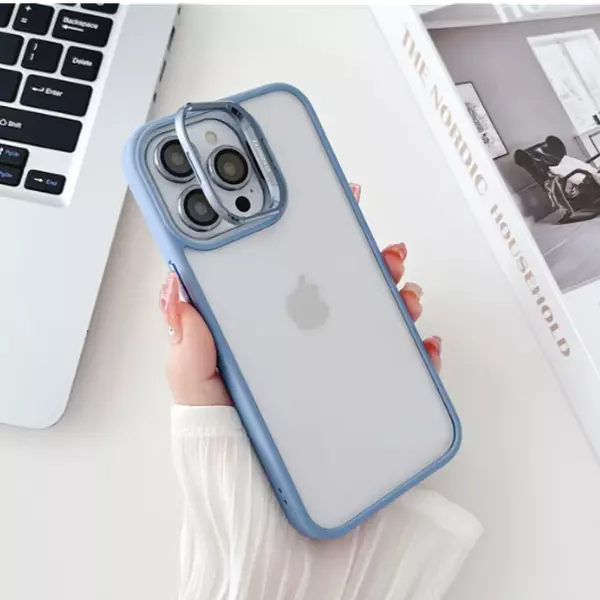 Case Borde Azul Soporte Protector Cámaras Iphone14pro