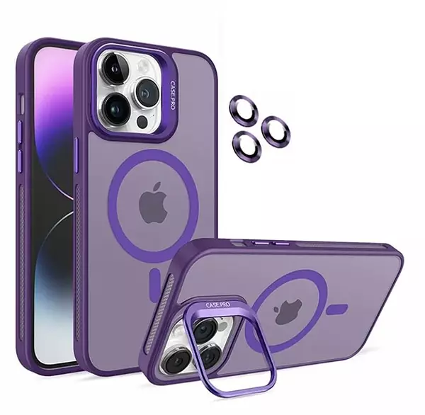 Case Magsafe Morado Mate Protector Cámaras Iphone15pro