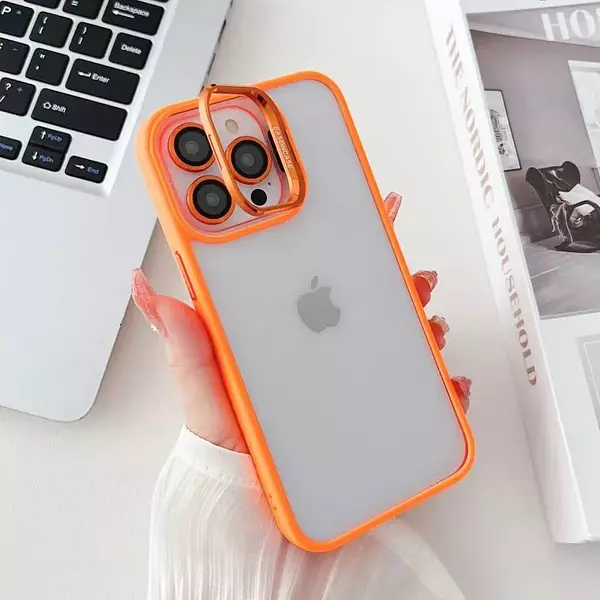 Case Borde Naranja Soporte Protector Cámara Iphone13pro+