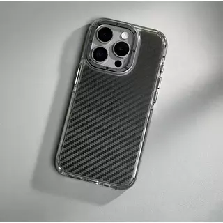 Case Borde Gris Fibra Carbono Soporte Cámara Iphone13pro+