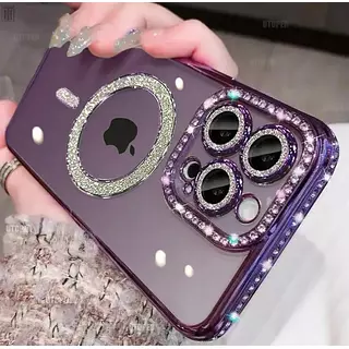 Case Magsafe Borde Morado Escarcha Cámaras Iphone 14pro+