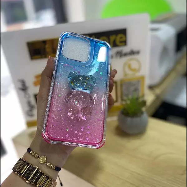 Case Oso Degradé Azul-Rosado Iphone15pro+