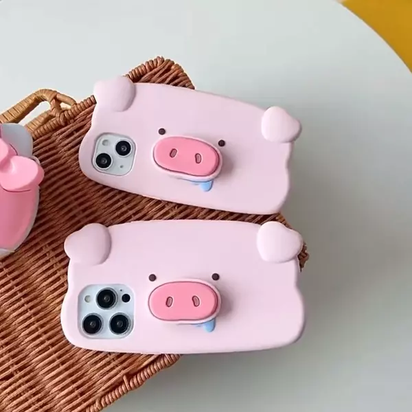 Case Cerdito Con Soporte Para Iphone 14pro