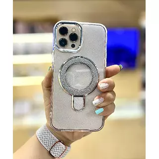 Case Magsafe Escarchado Transparente Con Soporte Iphone 15