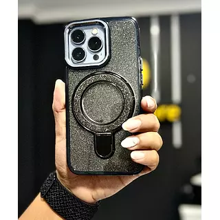 Case Magsafe Escarcha Negro Con Soporte Iphone 14pro+