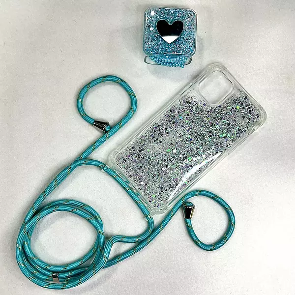 Case De Lujo Brillante Con Strap Azul Para Iphone 15