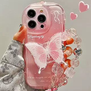 Case Mariposa Rosado Popsocket + Strap Iphone 12 Pro+