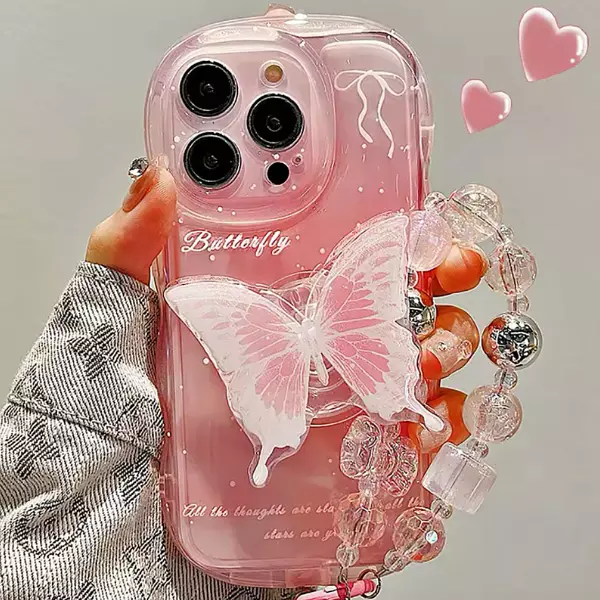 Case Mariposa Rosado Popsocket + Strap Iphone 12 Pro+