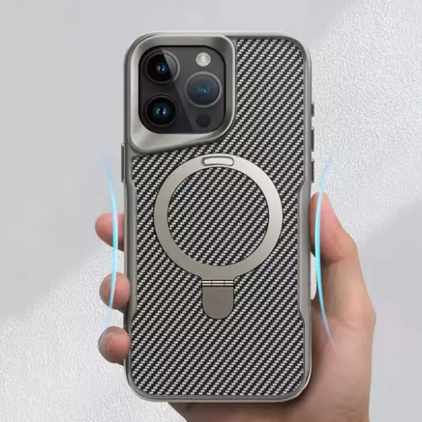 Case Diseño Lujo Con Soporte + Magsafe Gris Iphone 14 Pro+