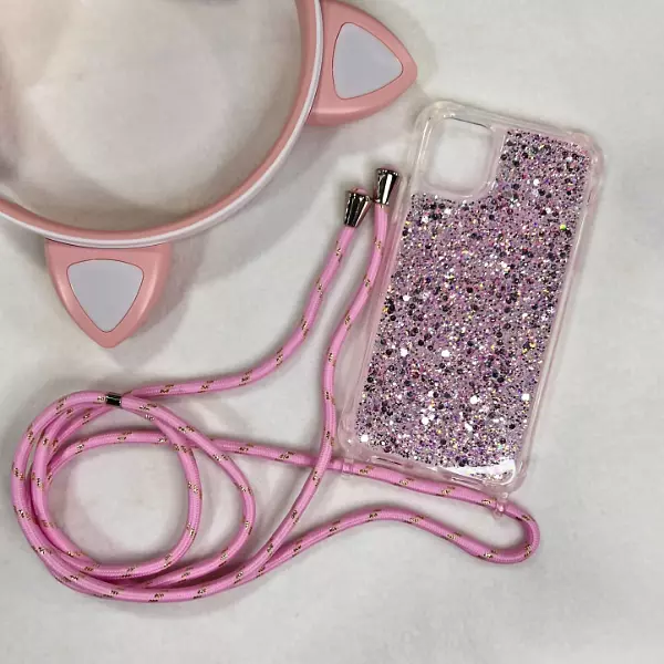 Case De Lujo Brillante Con Strap Rosado Para Iphone 14 Pro+