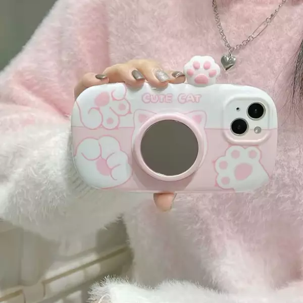 Case Cute Cat Espejo 3d Protector De Camaras Iphone 14 Pro+