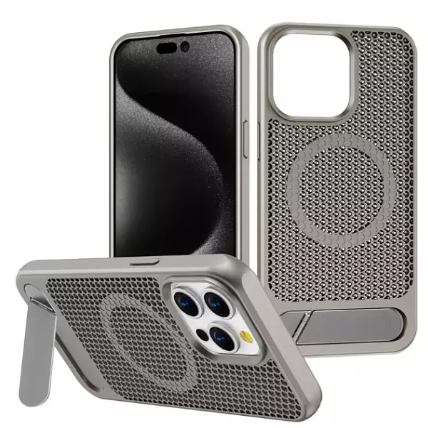 Case De Lujo Soporte Magnetico Silver Para Iphone 15