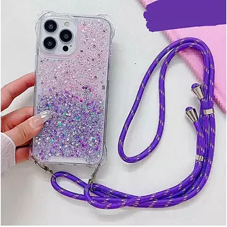 Case De Lujo Brillante Con Strap Morado Para Iphone 16 Pro+