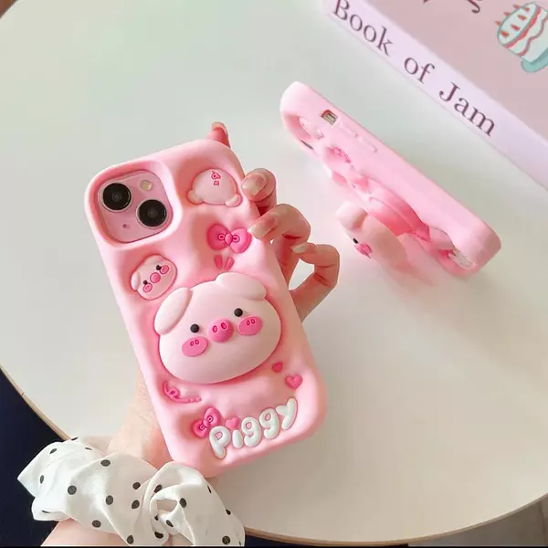 Case Diseño Animado Piggy Soporte Iphone 14