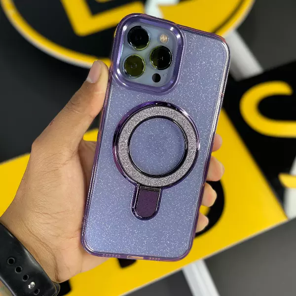 Case Escarchado Con Soporte + Magsafe Morado Iphone 13 Pro+