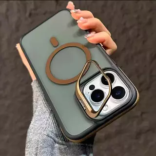 Case Magsafe Borde Dorado Soporte Iphone 16pro+