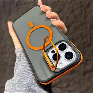 Case Magsafe Borde Naranja Soporte Iphone 15pro+