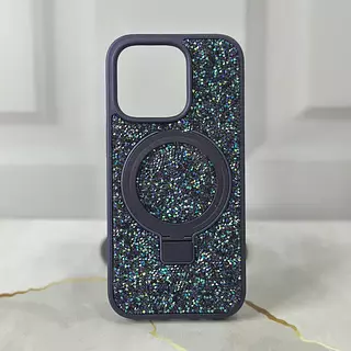 Case Diamante De Lujo Soporte Magsafe Morado Iphone 16 Pro