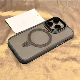 Case Transparente Magsafe Soporte Borde Gris Iphone 16