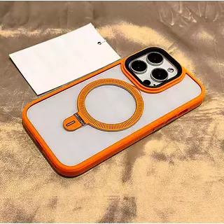 Case Transparente Magsafe Soporte Borde Naranja Iphone 16pro