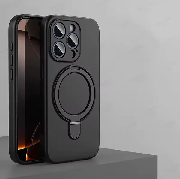 Case Silicona Soporte Negro Protector Camaras Iphone 16pro+