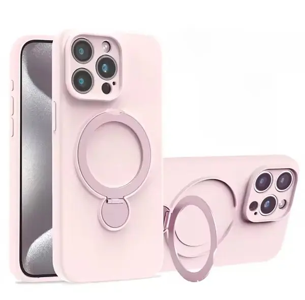 Case Silicona Soporte Rosado Protector Camaras Iphone 16pro+