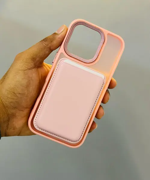 Case Magsafe Tarjetero En Cuero Rosado Iphone 15pro