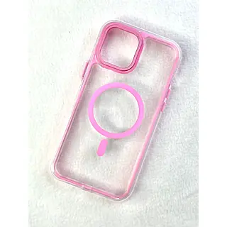 Case Magsafe Transparente Borde Rosado Iphone 15