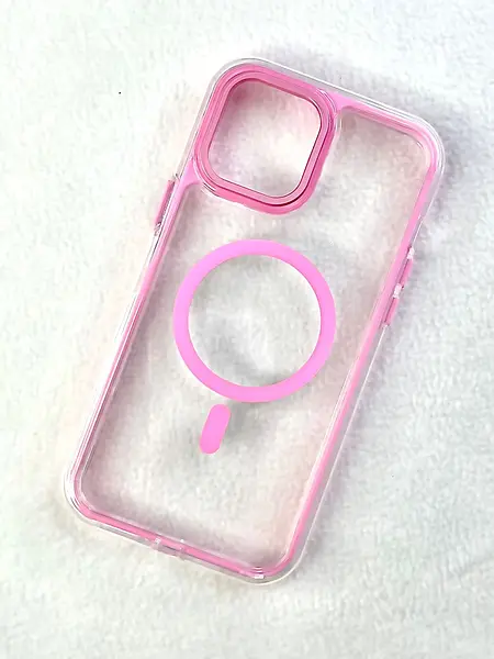 Case Magsafe Transparente Borde Rosado Iphone 15