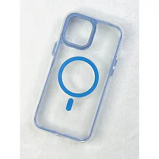 Case Magsafe Transparente Borde Azul Iphone 15