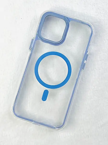 Case Magsafe Transparente Borde Azul Iphone 15