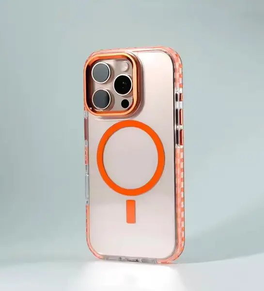 Case Magsafe 360 Soporte Borde Naranja Iphone 16pro+