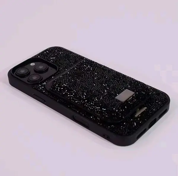 Case Diseño Swarovski Tarjetero Negro Iphone 16