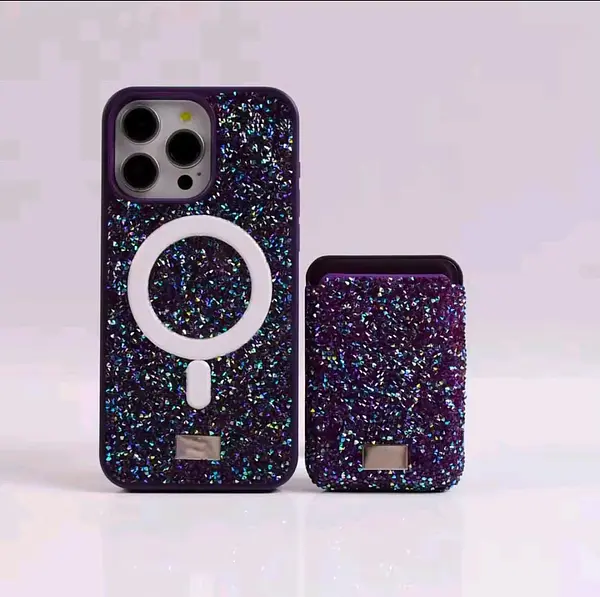 Case Diseño Swarovski Tarjetero Morado Iphone 15 Pro+