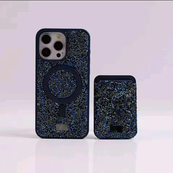 Case Diseño Swarovski Tarjetero Azul Iphone 15 Pro+