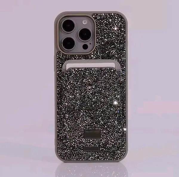 Case Diseño Swarovski Tarjetero Gris Iphone 14 Pro+