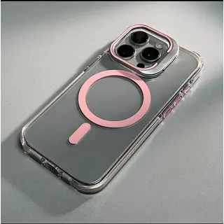 Case Magsafe Soporte Protector Camaras Rosado Iphone 15pro+