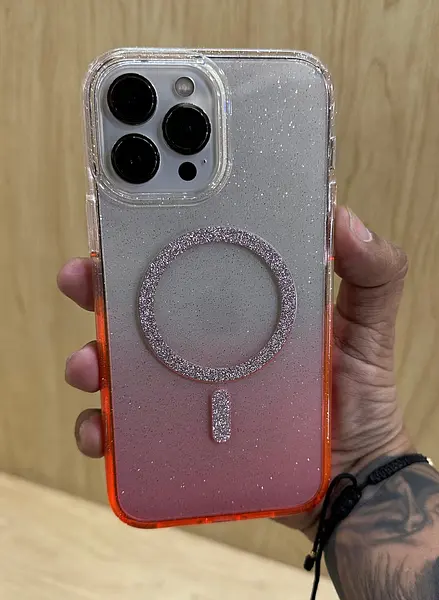 Case Transparente Magsafe Escarcha Naranja Iphone 16pro+