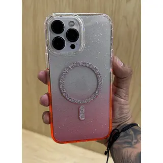Case Transparente Magsafe Escarcha Naranja Iphone 15