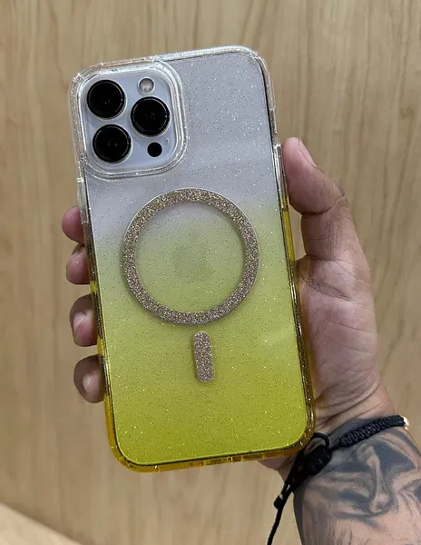 Case Transparente Magsafe Escarcha Amarillo Iphone 13/14