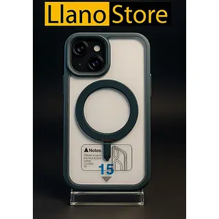 Case Magsafe Soporte Transparente Borde Gris Iphone 15