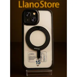 Case Magsafe Soporte Transparente Borde Negro Iphone 15