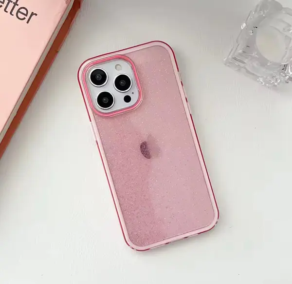 Case Escarcha Rosado Borde Blanco Iphone 15