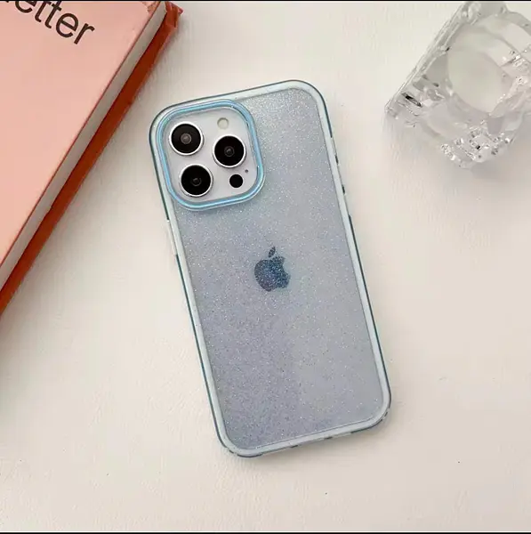 Case Escarcha Azul Borde Blanco Iphone 15